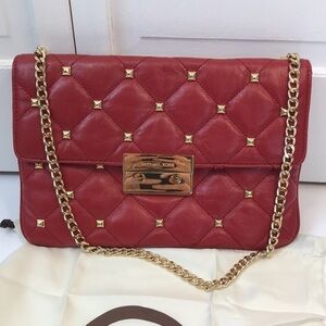 MICHAEL MICHAEL KORS Red Gold Sloan Quilt Studded Clutch